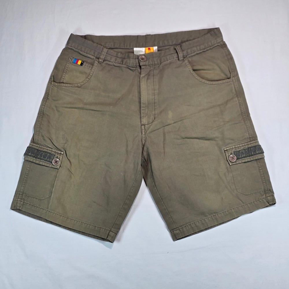 Savier Mens Cargo Shorts Olive Green Cotton Skateboarding Utility Pockets Size L